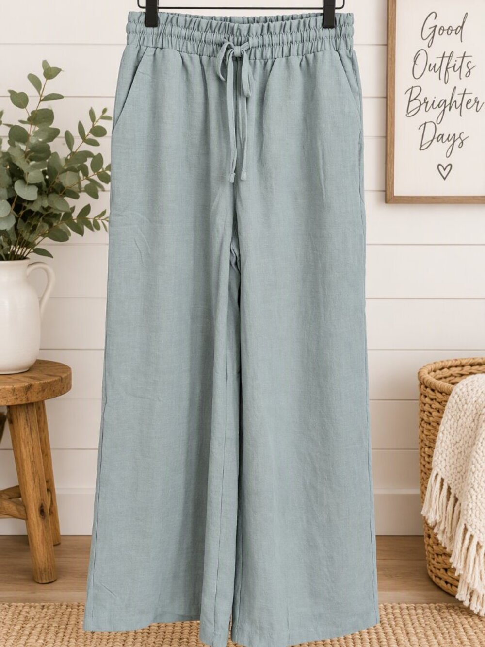 Zenana Heather Gray Wide Leg Palazzo Pants Elastic Waist Drawstring NWOT